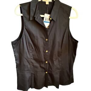 Michael Kors Black Sleeveless Collared Buttondown Pleated Peplum XL NWT
